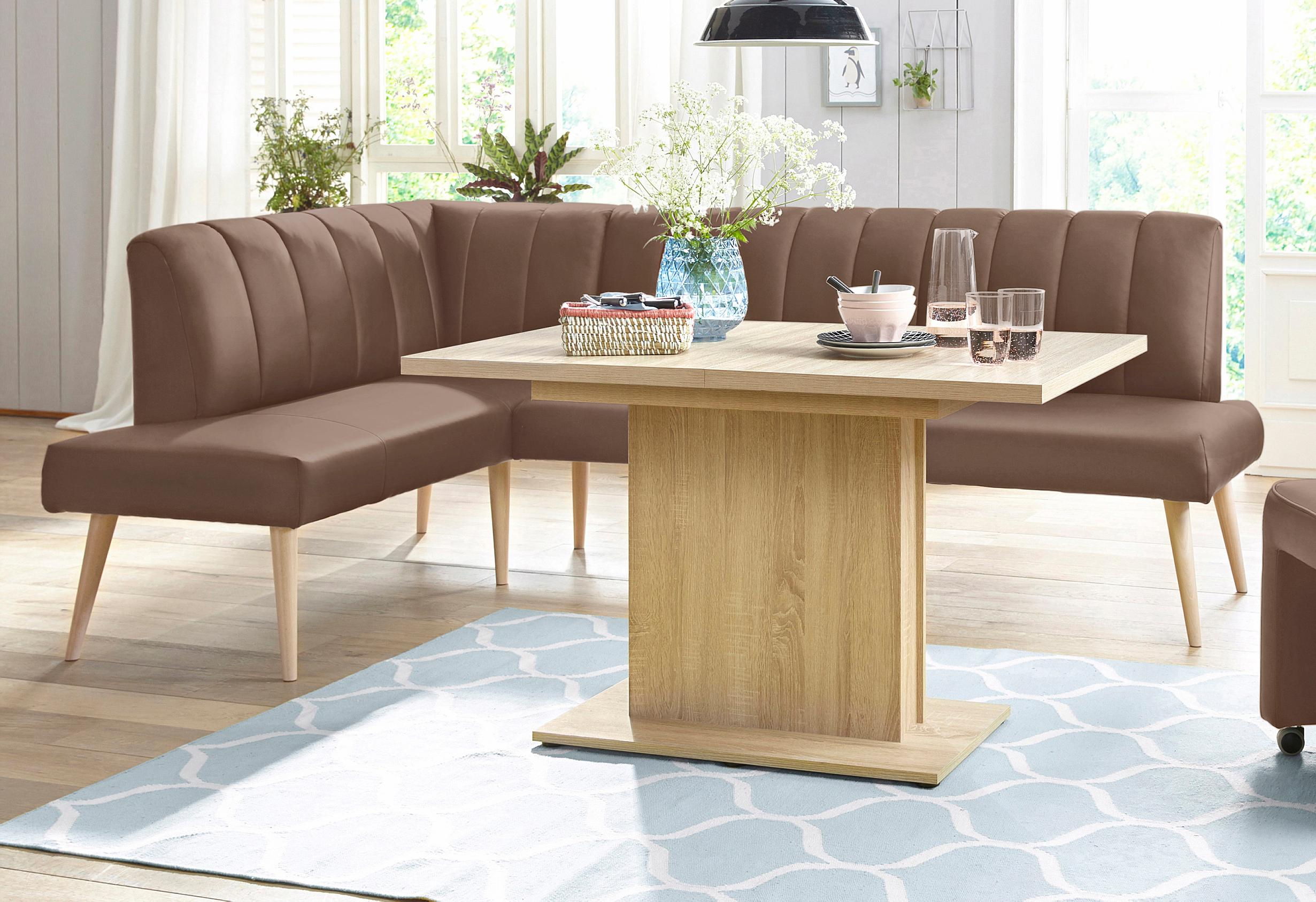 exxpo – sofa fashion Eckbank „Costa, moderne Rückensteppung, bequem und elegant, hoher Holzfuß“, hochwertig verarbeitet, Frei im Raum stellbar