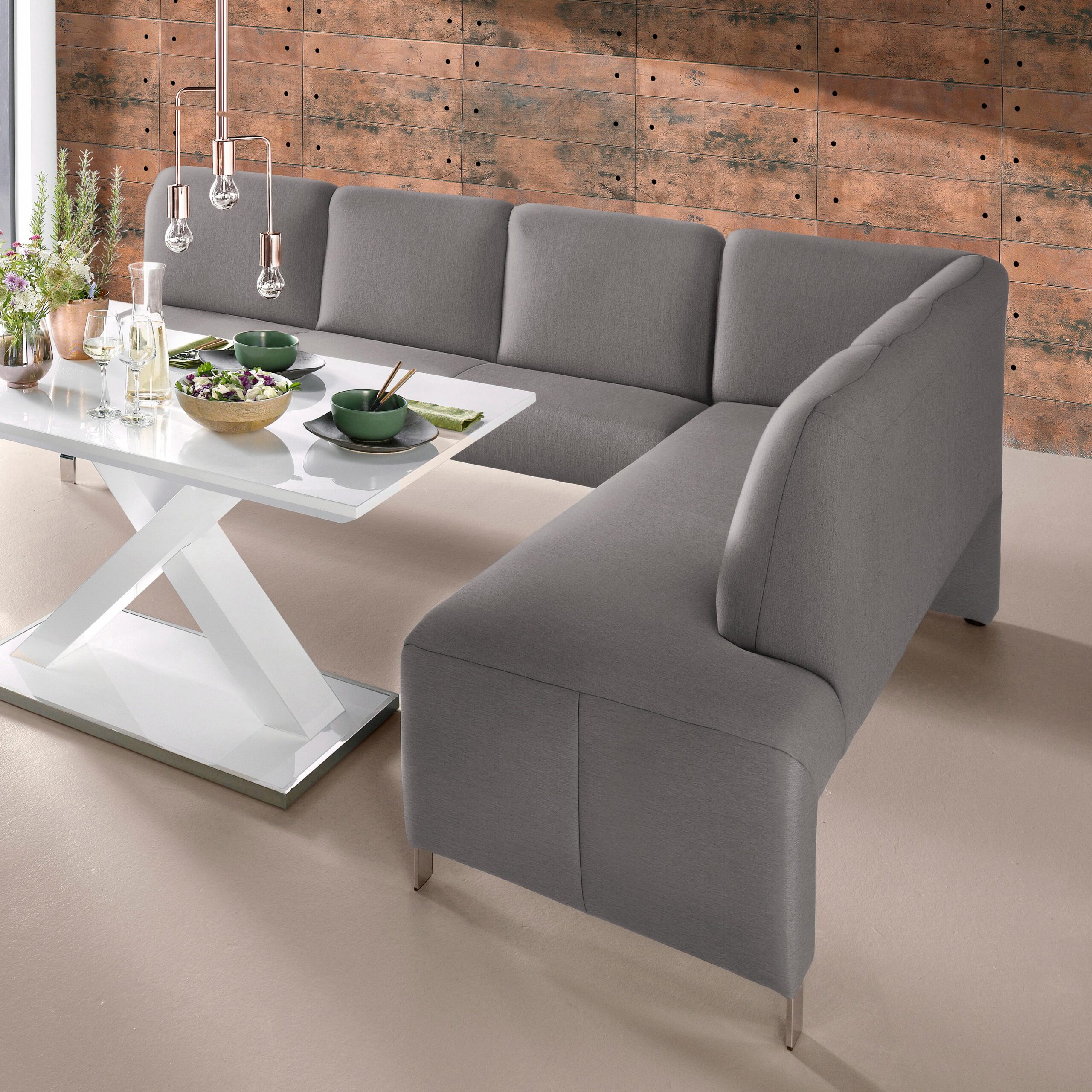 exxpo – sofa fashion Eckbank „Intenso, modern, wahlweise in Leder oder Textil, 264/197 cm (B/T)“, hohe Bodenfreiheit, frei im Raum stellbar, hoher Sitzkomfort