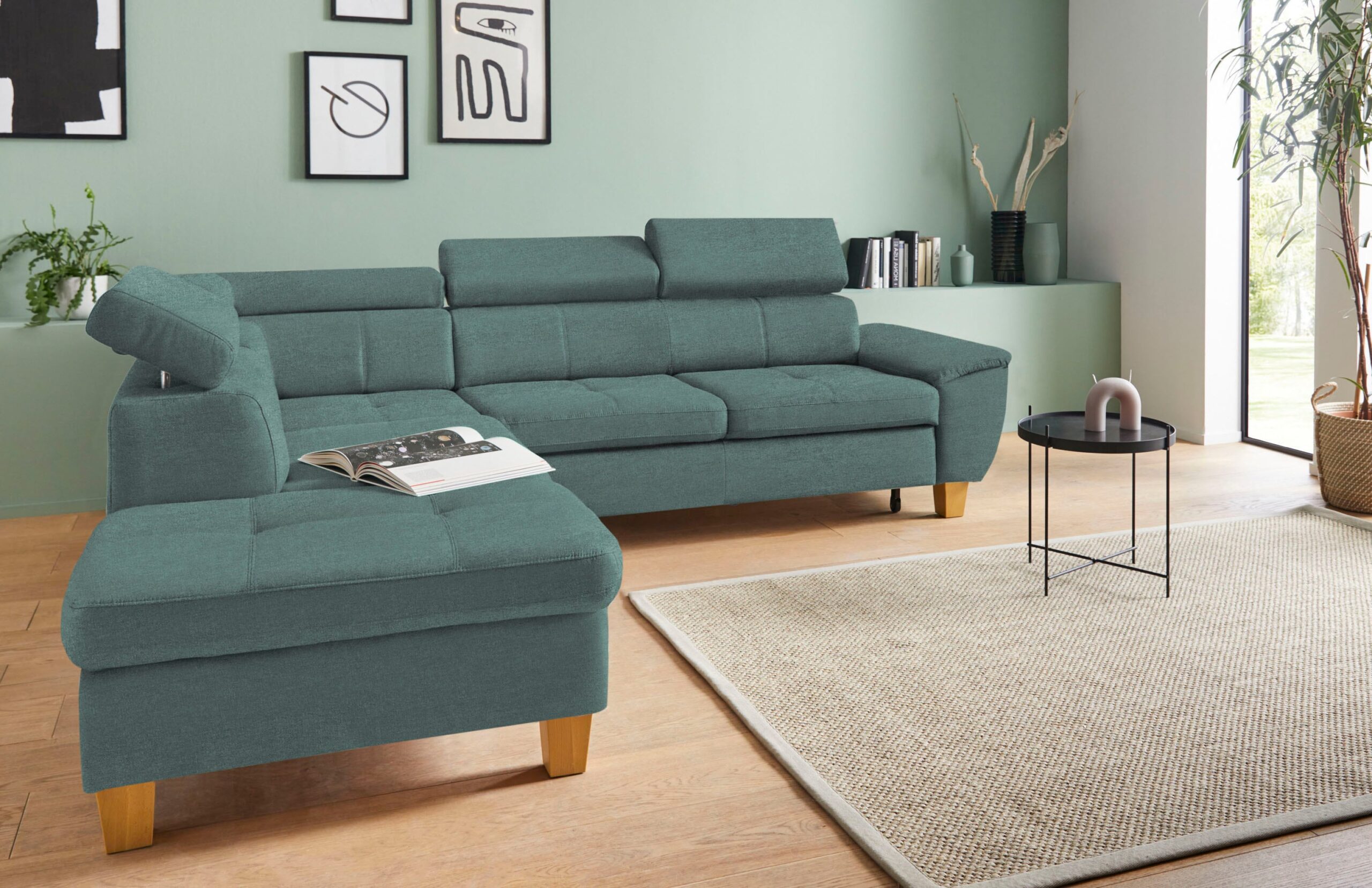 exxpo – sofa fashion Ecksofa „Enya, aufwendige Detailverarbeitung, hoher Sitzkomfort, bequem, L-Form“, mit Kopfteilverstellung, wahlweise Bettfunktion u. Bettkasten