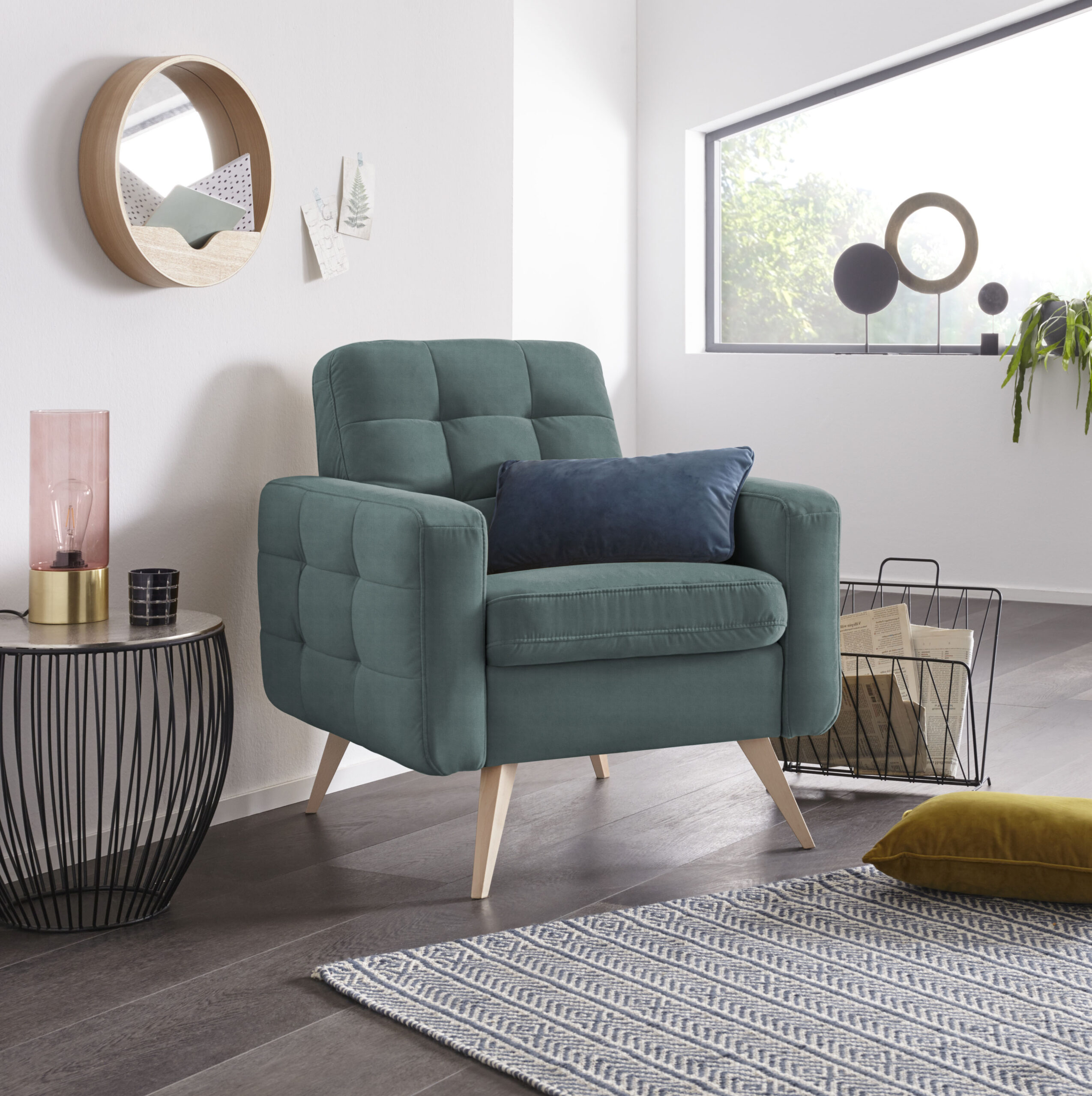 exxpo – sofa fashion Sessel „Nappa, Loungesessel, aktuelle Rückensteppung, bequem und modern“, hoher Holzfuß