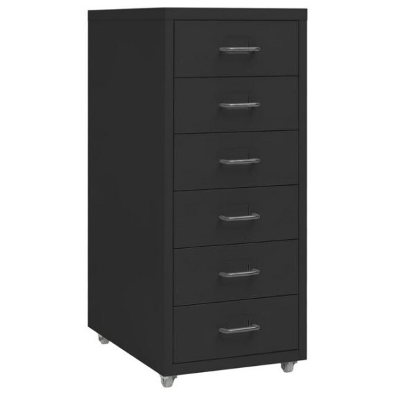 furnicato Aktenschrank mit Rollen Schwarz 28x41x69 cm Metall (1-St)