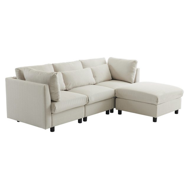 i@home Ecksofa, Polstermöbel, Sofa, Dreisitzer-Sofa, XXL Sofa, mit Fußhocker, L-förmiges Ecksofa, Linen, Beige