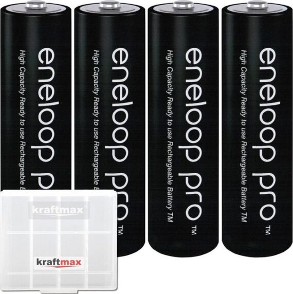 kraftmax 4er Pack Eneloop XX Pro Mignon AA Akkus 2550 mAh in Kraftmax Akkubox Akku (1 St)