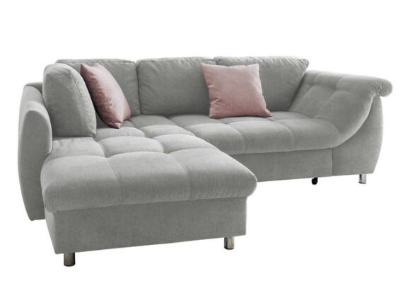 luma-home Ecksofa 17002-OTTO, mit Bettkasten 250x190 cm, Ottomane links, Bettfunktion, Wellenunterfederung, Mikrofaser Grau