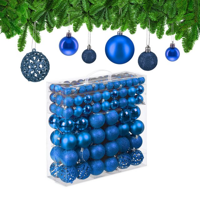 relaxdays Weihnachtsbaumkugel Weihnachtskugeln im 150er Set, Blau