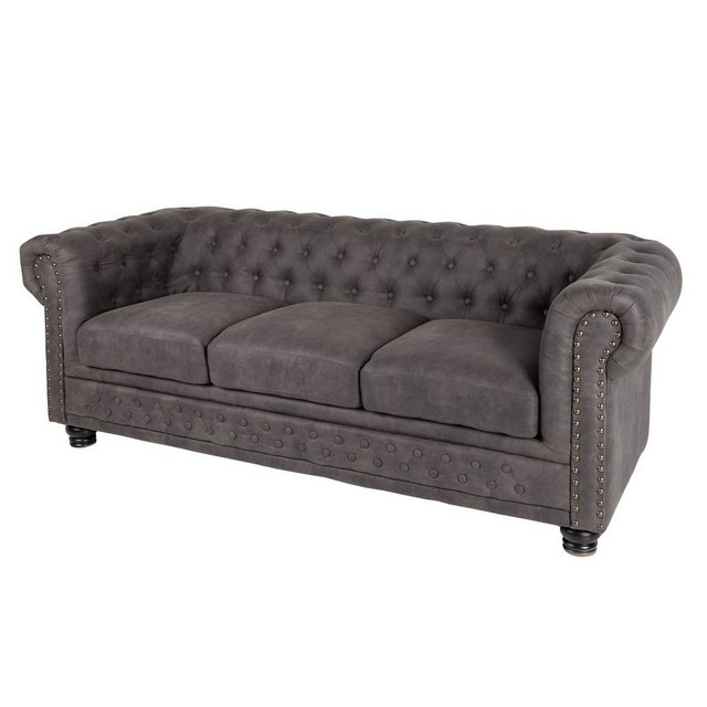 riess-ambiente 3-Sitzer CHESTERFIELD 205cm vintage grau taupe, Einzelartikel 1 Teile, Wohnzimmer · Couch · Microfaser · Federkern · Rundum-Bezug · Design