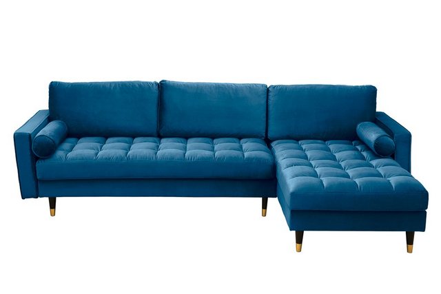 riess-ambiente Ecksofa COZY VELVET 260cm blau petrol / schwarz gold, Einzelartikel 1 Teile, Wohnzimmer · Samt · L-Form · Federkern · Couch inkl. Kissen · Barock