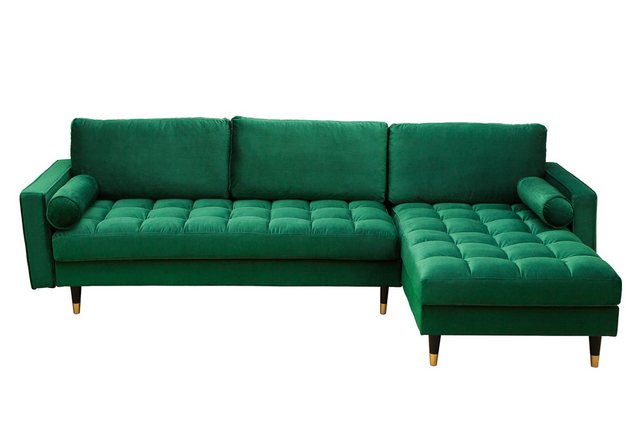 riess-ambiente Ecksofa COZY VELVET 260cm smaragdgrün / schwarz gold, Einzelartikel 1 Teile, Wohnzimmer · Samt · L-Form · Federkern · Couch inkl. Kissen · Barock