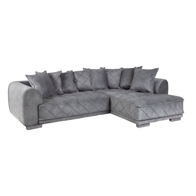 riess-ambiente Ecksofa DECADENCIA 320cm silbergrau · XXL Couch aus Samt inkl. 8 Kissen, Einzelartikel 1 Teile, Big-Sofa in L-Form · Ottomane beidseitig montierbar · Modern Design