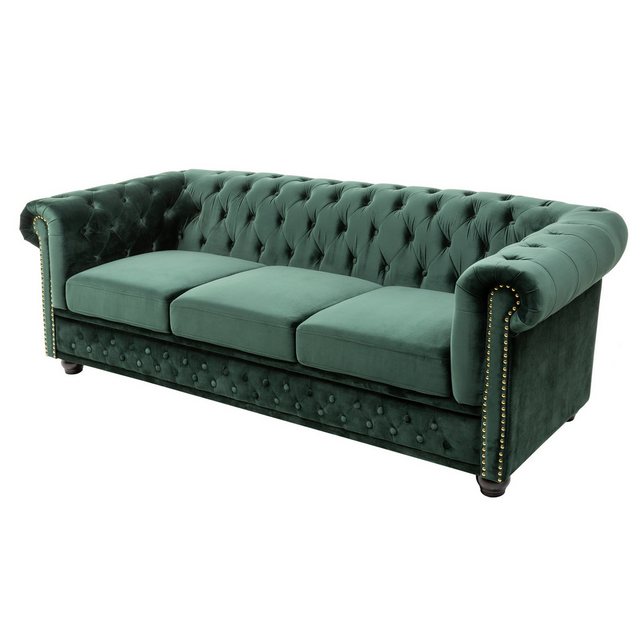 riess-ambiente Sofa CHESTERFIELD 205cm flaschengrün, Einzelartikel 1 Teile, Wohnzimmer · Sofa · Samt · 3-Sitzer · Federkern