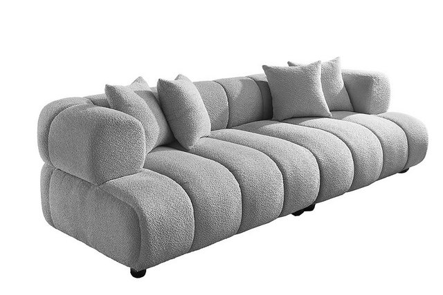 riess-ambiente Big-Sofa ADLON 255cm grau · XXL Couch aus Bouclé inkl. 4 Kissen, Einzelartikel 1 Teile, 3-Sitzer mit Federkern & Wellenfederung · Teddystoff-Bezug · Design