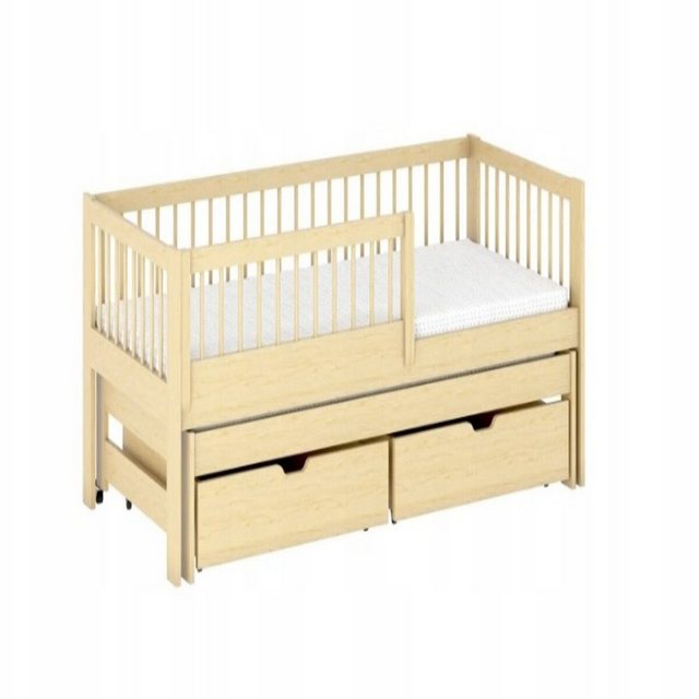 thematys Kinderbett Jugendbett mit zwei Schubladen und Ausziehbett in weiß oder natur (MADE IN EU – in den Größen 80×160, 80×180 und 90x200cm erhältlich, für Jungen und Mädchen, Bett aus Kiefernholz), mit abnehmbaren Rausfallschutz