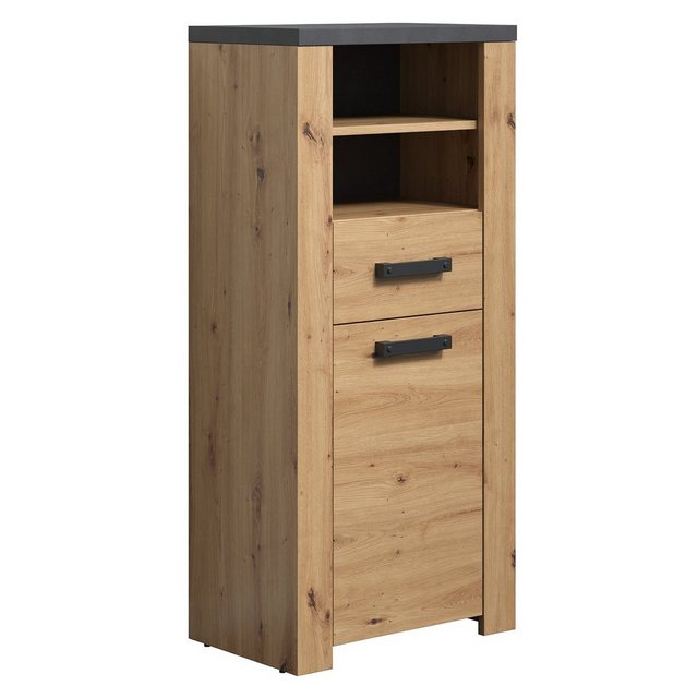 trendteam Midischrank Midischrank Follow Badezimmerschrank Regal Anrichte Badmöbel Natur/Anthrazit 53x118x35cm