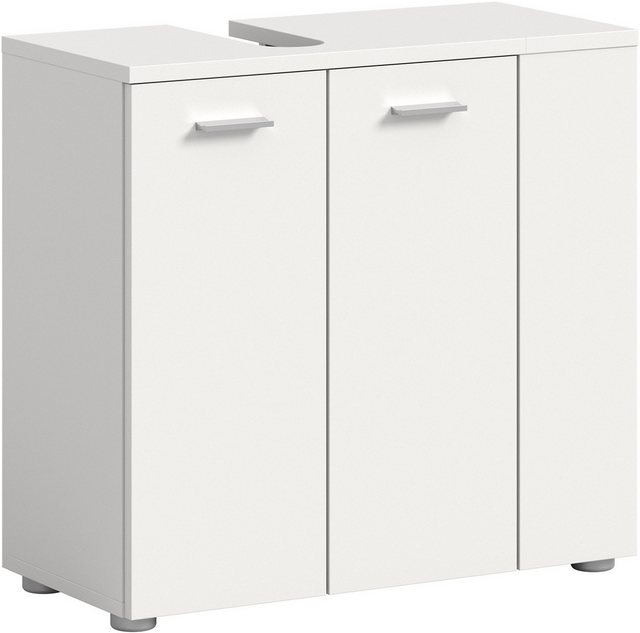 welltime Waschbeckenunterschrank Breite 65cm, mit seitlichem Regal, 2 Türen, 4 Fächer Waschbecken, Unterschrank, Schrank, Badschrank, Badezimmerschrank