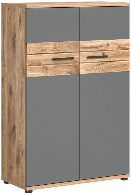 xonox.home Mehrzweckschrank Schrank Büroschrank MASON 122×80 cm in Nox Eiche und Basalt grau