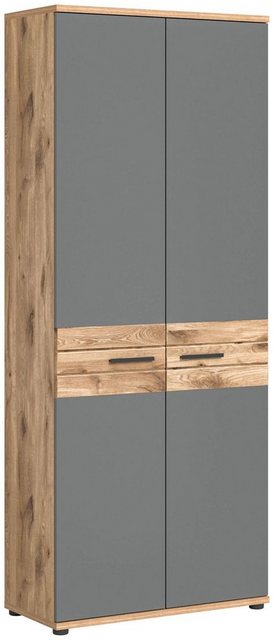 xonox.home Mehrzweckschrank Schrank Büroschrank MASON 200×80 cm in Nox Eiche und Basalt grau